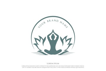 Vintage Retro Lotus Yoga Meditation Logo Design Vector