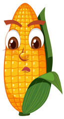 Cute corn cartoon character with face expression on white background