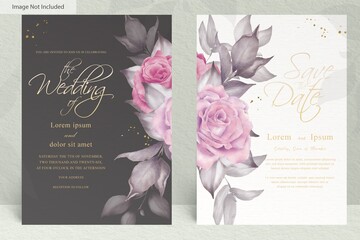 watercolor wedding invitation template with arrangement flower and leaves