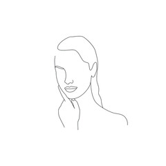 Vector thin line minimalistic illustration of woman. Face and body care drawing isolated on a white background.	