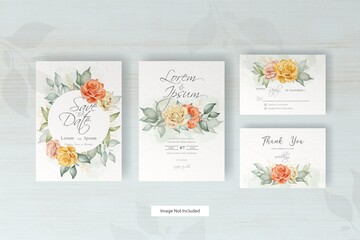 watercolor wedding invitation template with arrangement flower and leaves