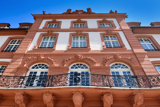 Part of facade of baroque palace called 'Schloss Biebrich', a ducal residence built in 1702 in Wiesbaden in Germany