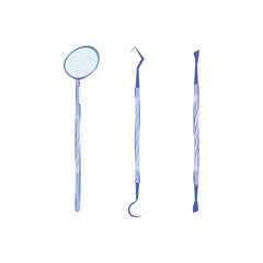 Dental medical instruments isolated on white background. Vector illustration set of dentist tools in hand draw cartoon style.