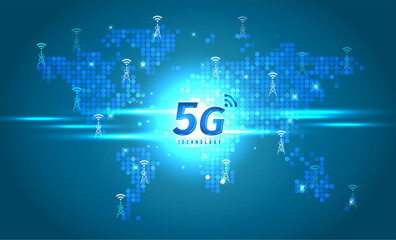 5G network wireless internet Wi-fi connection. communication network concept. High speed, broadband telecommunication. vector design.