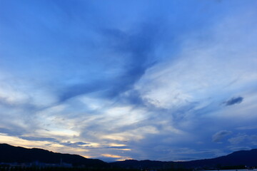 日没直後の琵琶湖の空と雲