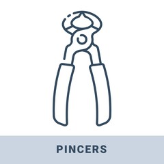 Tower pincers outline icon. Vector monochrome illustration isolated on white background. Hand construction tool for renovation work.