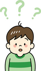 疑問を抱く男の子のイラスト（上半身）