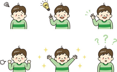 色々な表情の男の子のイラストセット（上半身）