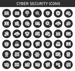 Cyber security glyph icon set. Vector illustration.