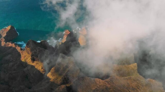 Na Pali Coastline Kauai Hawaii Fly Over with Clouds Cinematic