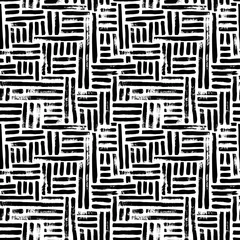 Plaid avec motif Peindre et dessiner des lignes Motif géométrique abstrait avec des lignes pointillées interrompues noires sur fond blanc. Lignes parallèles verticales et horizontales. Modèle sans couture de vecteur avec des coups de pinceau noirs. Ornement dessiné à la main.
