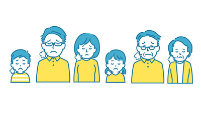 三世代家族　ため息イラスト　正面バストアップ　セット