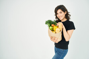 brunette with grocery package delivery shopping