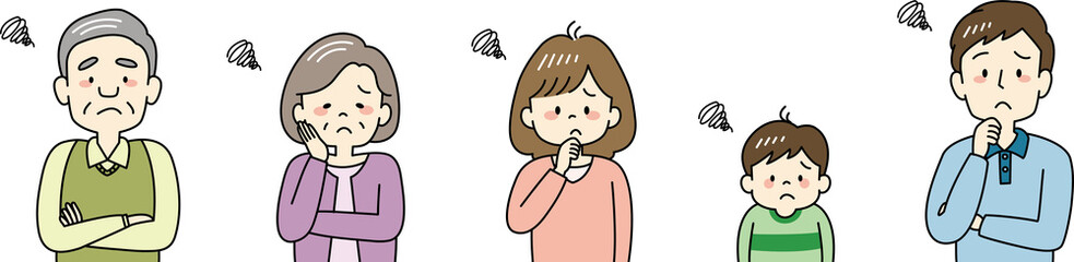 困る三世代家族のイラスト（上半身）