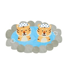 温泉に入るトラ