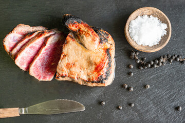 Raw beef filet Mignon steak on a wooden Board 