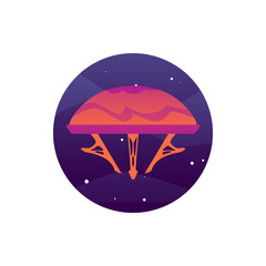 Fantasy alien spaceship or spacecraft, flat vector illustration isolated.