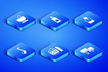 Set Sauna wood bench, Mortar and pestle, Cream lotion cosmetic tube, ladle, Spray can for hairspray and Essential oil bottle icon. Vector