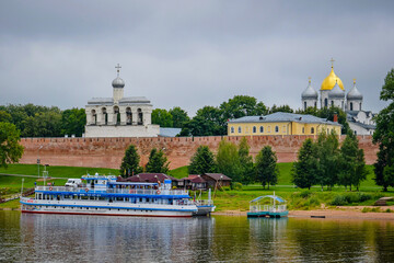Fototapeta na wymiar Picturesque view of the Veliky Novgorod Kremlin with the Volkhov river