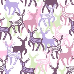 Colorful purple and pink abstract deer herd vector seamless pattern