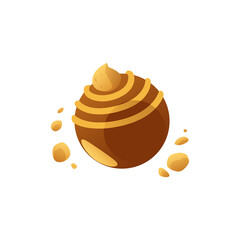 Fancy round caramel or chocolate brown candy, flat vector illustration isolated.