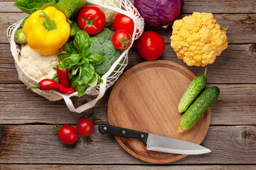 Eco friendly mesh shopping bag with fresh vegetables