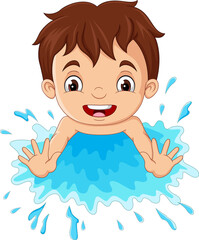 Cartoon little boy playing a water