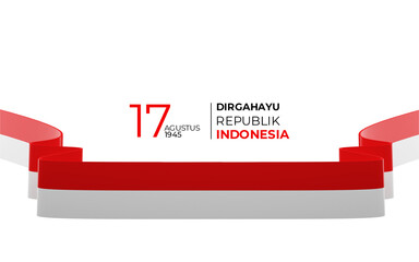 3D Rendering, 17 August 1945, Happy Indonesia Independent Day. Template of greeting card, banner with lettering of Dirgahayu Republik Indonesia. Waving Indonesia flags isolated on white background