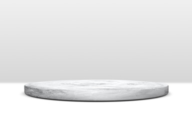 Circle, Rounded Cement Podium for product presentation on white Background, 3D illustration, 3D rendering