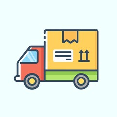 Cargo truck for delivery of goods color icon. Vector stylish flat illustrations on light blue background. 