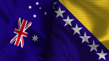 Bosnia and Herzegovina and Australia Realistic Flag – Fabric Texture 3D Illustration