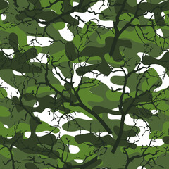 Fototapeta na wymiar Fishing camouflage, endless, with tree branches. Seamless print. Vector.