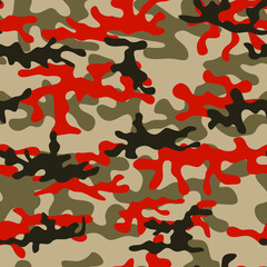 Gray camouflage print with red spots. Military pattern. Vector.