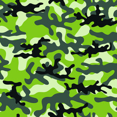 Hunting camouflage on a green background. Seamless print. Vector.