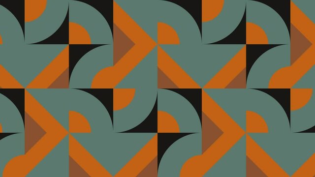 Geometric dynamic tiles in a retro mosaic in a warm color palette. A seamless loop motion graphic animation in a classic flat style