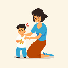 Child autist has issues with communication, flat vector illustration isolated.