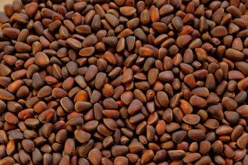 Pine nuts background.Healthy fats.Healthy snack.Inshell pine nuts.Nuts and seeds.