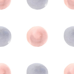 Watercolor pastel abstract pink and blue circle seamless pattern