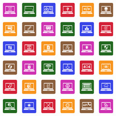 Computer And Laptop Icons. White Flat Design In Square. Vector Illustration.