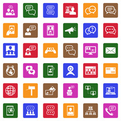 Dialogue Icons. White Flat Design In Square. Vector Illustration.