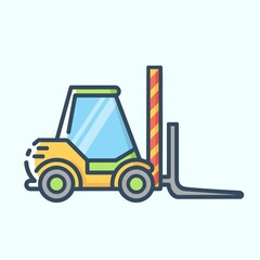 Warehouse forklift colored icon. Loading and storage of goods concept. Vector stylish flat illustrations on light blue background.