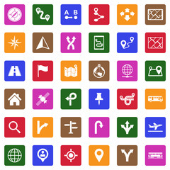 GPS And Navigation Icons. White Flat Design In Square. Vector Illustration.