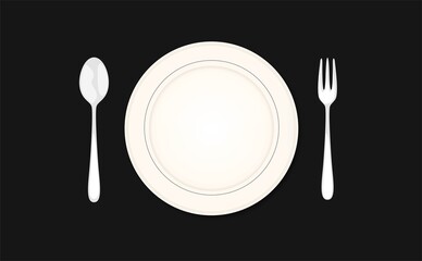 Kitchen utensil spoon plate fork. Vector stock