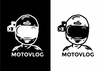 Black and white color of motovlog illustration drawing