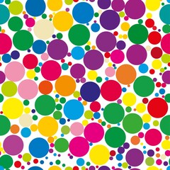 Bright colorful rainbow circles, simple seamless pattern, flat vector illustration