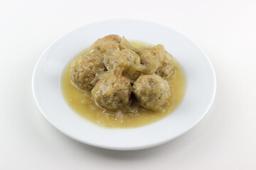 tipico plato de albondigas en salsa, typical spanish dish of meatballs in sauce