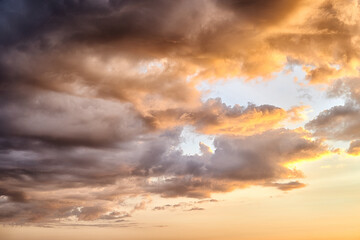 stunning sunset sky with clouds of different colors and textures