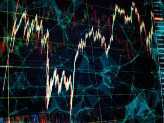 Indicators including volume analysis for professional technical analysis on the monitor of a...