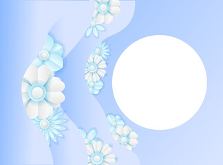 Social media post template with floral paper cut style element. Vector banner design templates in simple modern style with copy space for text, flowers and leaves. Wedding invitation backgrounds