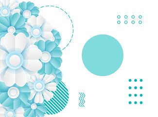 Social media post template with floral paper cut style element. Vector banner design templates in simple modern style with copy space for text, flowers and leaves. Wedding invitation backgrounds